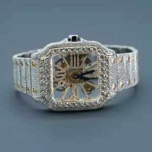 Nuevo Reloj de Diamantes Moissanite con Movimiento Automático, Totalmente Incrustado, Cuadrado, de Acero Inoxidable, Estilo Hip Hop, Reloj de Moda - Product Image 1