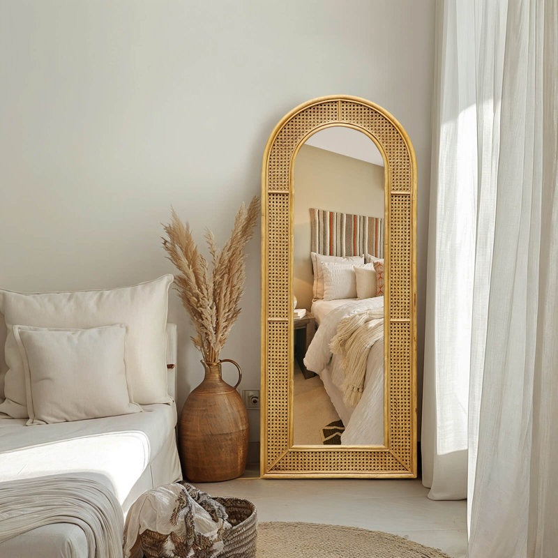 鏡 Vintage Rattern Mirror Vintage Modern Luxury Rattan Mirror - Perfect Decor Piece