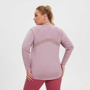 Femmes grande taille évacuation de l'humidité à manches longues haut de Yoga nouveau maille Patchwork ourlet incurvé conception sport Fitness haut respirant - Product Image 4