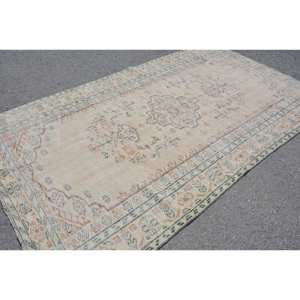 Tapis turc vintage 5.4 x 9.3ft laine beige tissage plat motif patchwork pour décorations de salon couloir utiliser latex soutenu - Product Image 2