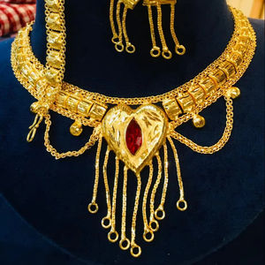 Vintage Fashion <b>Jewelry</b> <b>Set</b> 18K Copper Necklace Earrings Floral Pattern <b>Indian</b> Made Daily Life Accessory - Product Image 1