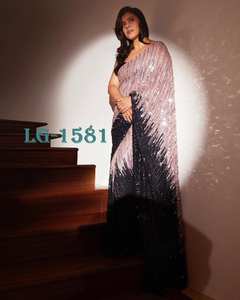 Saree de créateur à paillettes lourdes de qualité supérieure pour femmes, plus beau saree avec chemisier de travail brodé pour femmes ou filles - Product Image 5