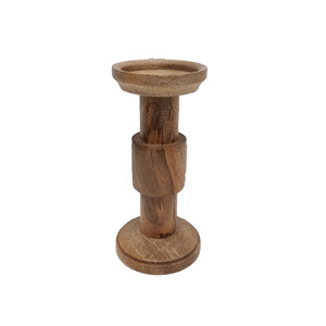 Bougie en bois classique support de pilier marron fini pour la maison et la décoration d'éclairage de table de noël en vrac fait à la main - Product Image 2