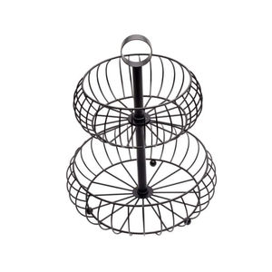 Panier rond en fil de fer fait à la main au design attrayant pour la décoration de table de salle à manger, panier de rangement à 3 niveaux blanc enduit - Product Image 5