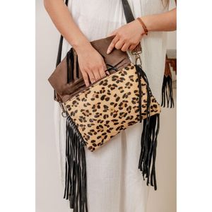 Bolso bandolera de cuero de piel de Animal bohemio, bolso de mano de vaca para niñas de estilo pijo con decoración de cadena, monedero de Invierno para mujer - Product Image 5