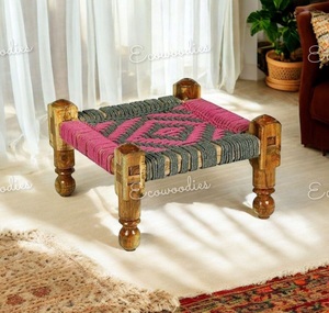 Taburete de mimbre de madera natural hecho a mano, tradicional, ecológico, que ahorra espacio, ligero, ideal para apartamentos. - Product Image 3
