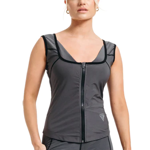 Venta al por mayor de calidad superior gris sin mangas con cremallera Chaleco de gimnasio para mujeres deportivo que absorbe el sudor Stringer ejercicio chaleco para entrenamiento físico - Product Image 3