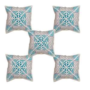 Geometrical <b>Blue</b> and White Digital Printed 18x18 Multicolor Decorative Square Throw Pillow Covers Handmade for <b>Sofa</b> <b>Bed</b> Decor - Product Image 1