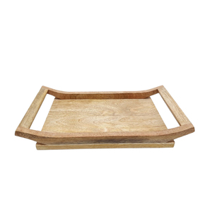 Plateau de service rectangulaire en bois d'acacia fait à la main de couleur naturelle plateau rond de taille personnalisée pour la maison et le restaurant - Product Image 1