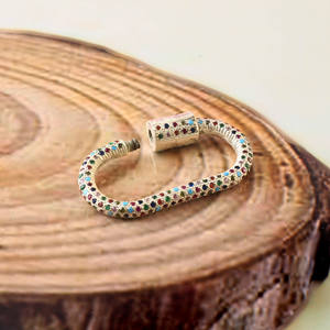 925 Sterling Silver Multi-Color CZ Claw Setting Oval Carabiner Lock Screw Connector <b>Charms</b> for Men Women Fashion Necklace - Product Image 4