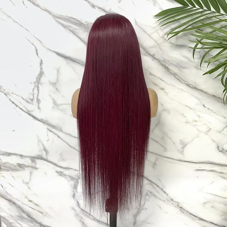 Vietnamese Bone Straight Lace Front Wig Red Human Hair Wig With Natural Hairline