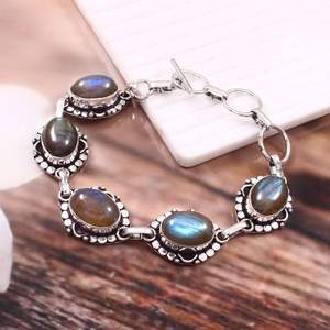 Sterling Silver Labradorite Bracelet Minimalist Boho Gemstone Jewelry For Women Handmade Gift Wholesale Supplier - Product Image 6