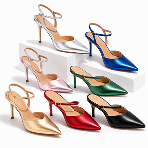 Sandalias de tacón de aguja con punta en pico, de charol y satén, con correa al tobillo y hebilla, para vestir, venta al por mayor, OEM, ODM, muestra disponible - Product Image 1