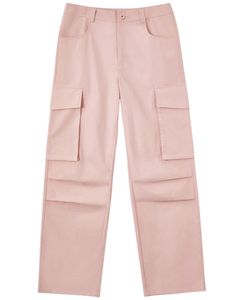Pantalon cargo rose clair pour femme, taille haute, jambe large, pantalon utilitaire, streetwear, coupe ample, multi-poches, pantalon tendance - Product Image 2