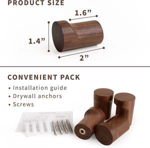 Crochets muraux en bois naturel-Paquet de 4-Moderne-Piquets en bois décoratifs faits à la main Minimalistes pour accrocher des manteaux de chapeau (Noir) - Product Image 6