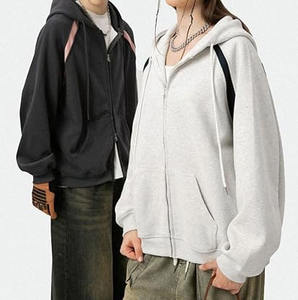 Sudadera con capucha recortada con cremallera para hombre Heavyweight 100% algodón Cremallera completa Cremallera doble Cremallera Ups para ropa de calle de invierno - Product Image 4