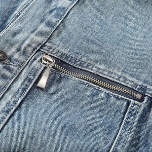 Chaleco vaquero con cuello levantado para hombre de otoño, chaqueta vaquera de motociclista Vintage OEM baja, abrigo, chaleco sin mangas informal de moda de talla grande - Product Image 5