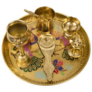 Juego de Thali de Latón con Diseño de Pavo Real para Rituales Hindúes, Mandir en Casa, Decoración Festiva de Diwali y Regalos Espirituales - Product Image 2