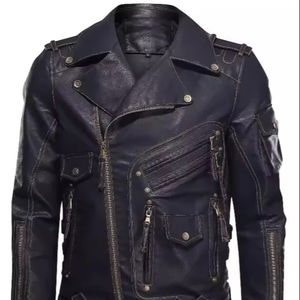 Veste de moto d'hiver pour hommes en cuir PU à la mode avec poches zippées cool vêtements d'hiver imperméables - Product Image 1