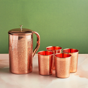 Exclusive Eco-Friendly Pure Copper Etching Design Classic Style Water Drink Jug Handle Shiny Finished Tableware for Home Wedding - Product Image 4