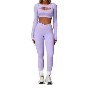 Nouveaux ensembles élégants de yoga sans couture pour femmes Tenue de sport confortable à manches longues Vêtements de sport de haute qualité pour le quotidien - Product Image 1