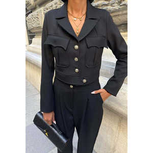 Women's Premium Crop <b>Jacket</b> and Vintage Button-Down <b>Suit</b> Set 10239 - Product Image 3