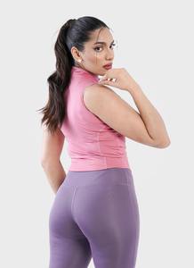 Mujeres deportes moda sin costuras cremallera deportes chaleco rosa sin mangas entrenamiento Top compresión rendimiento recortado camiseta sin mangas - Product Image 4