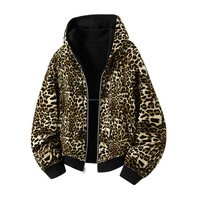 Sweat-shirts pour hommes à capuche avec grandes poches, fermeture éclair, couleur contrastée, veste pour homme, nouveau design, imprimé léopard, double face