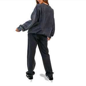 Nuevo chándal de moda Jogger conjunto de 2 piezas personalizar algodón Vintage chándal mujeres ácido lavado chándal - Product Image 3