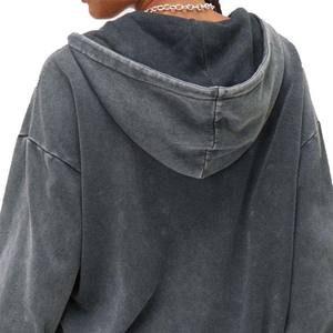 Venta al por mayor de ácido personalizado Zip up Hoodie para las mujeres sólido Vintage Look Oversized poliéster algodón Casual invierno ecológico - Product Image 6
