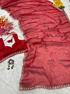 เสื้อส่าหรีแบบดั้งเดิมของผู้หญิงเสื้อเบลาส์แนวบอลลีวู้ดชุดปาร์ตี้แฟนซีชุดสำหรับเจ้าสาว - Product Image 6