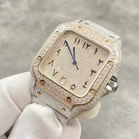 Montre à quartz pour homme en acier inoxydable avec cadran en verre et diamants Moissanite VVS de qualité supérieure, éclat brillant, luxe raffiné, style antique