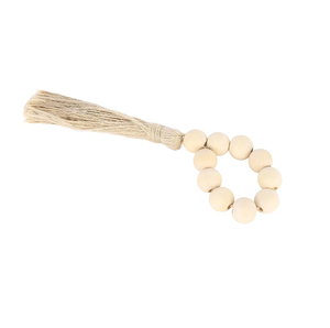 Ronds de serviette en perles de bois naturel Noël Boho Rond de serviette Ferme Rond de serviette avec pompon en corde pour décor d'automne de table - Product Image 3