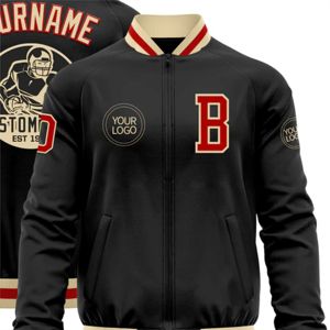 OEM fabricación personalizada al por mayor negro rojo-oro bombardero Varsity Letterman chaqueta con cremallera - Product Image 5