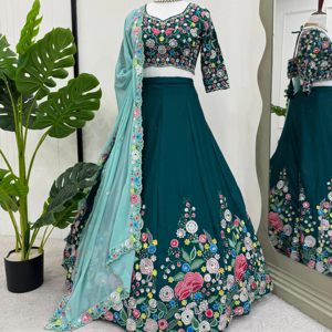 Hermoso Lehenga Choli de Seda para Bodas con Hilos y Lentejuelas, Listo para Fiestas de Invierno - Product Image 1