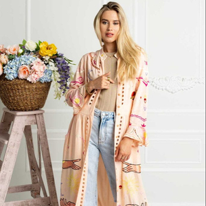 Kimono largo bordado para mujer, ropa de playa tejida con flores y bolsillo, ropa holgada hasta el suelo - Product Image 1