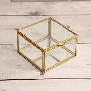 Golden Vintage Glass Box Clear Glass & Brass Metal Storage Jewelry and Cosmetic <b>Makeup</b> Lipstick <b>Holder</b> Organizer Beauty Display - Product Image 2