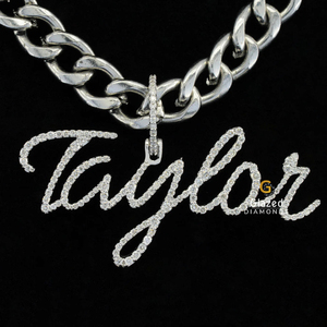 Pendentif nom personnalisé en or blanc 10Kt avec diamants VVS cultivés en laboratoire Hip Hop glacé fête porter pendentifs à breloque bijoux en argent - Product Image 2