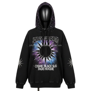 Sudadera con Capucha para Mujer, Lavado Ácido, Premium, 320GSM, Felpa de Algodón, Tela Suave, Negro Morado Degradado, Logotipo Personalizado, Bordado con Pedrería - Product Image 1