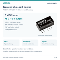 Module d'alimentation DC-DC isolé à double rail A0505SY-2WR1, entrée 5V, +/-5V à 200mA par rail, 2W SIP