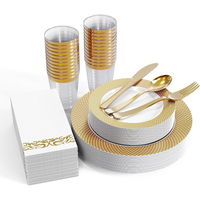 25 invités, assiettes en plastique dorées de luxe, sans BPA et imperméables, 175 pièces, vaisselle en plastique jetable, ensembles de vaisselle pour mariage