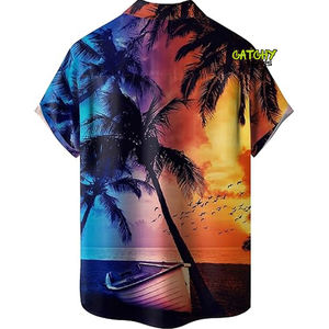 2024 été nouveau décontracté 100% Polyester plage vacances boutons impression à manches courtes chemises hawaïennes pour hommes - Product Image 5