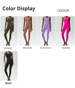 Mono deportivo transpirable para mujer, sin mangas, largo completo, para yoga, gimnasio, fitness, con cuello festoneado y espalda cruzada, ropa deportiva. - Product Image 4