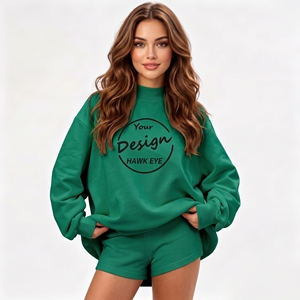 Sudadera de cuello simulado de algodón sólido con hombros caídos, corte holgado oversize, talla grande, forro polar, bordado personalizado, para mujer - Product Image 1