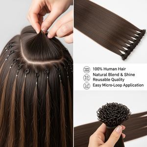 Extensions de cheveux humains micro-boucles de 12 pouces, double trame, double épaisseur, Remy, ondulés, toutes les couleurs - Product Image 3