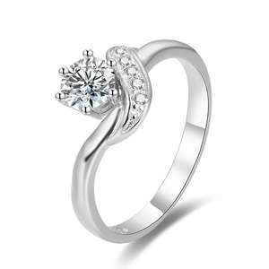 Hot Selling Wave Bypass Solitaire Engagement <b>Ring</b> 925 Sterling Silver Lab Diamond in 14K Pure <b>Gold</b> Wedding or Promise <b>Ring</b> Gift - Product Image 1
