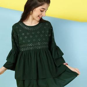 Fabric off Shoulder Crop <b>Top</b> for Girls with Flayer Sleeve Latest Design Sheer <b>Layered</b> Outdoor <b>Top</b> for Ladies - Product Image 4