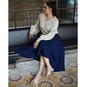 Elegant XS Size Linen A-Line <b>Skirt</b> Casual Style Pockets Rayon Woven Natural Waistline Breathable Eco-Friendly Plaid Midi Latest - Product Image 5
