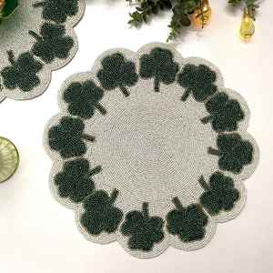 Napperon perlé feuille verte Floral inspiré de la nature embelli tapis de boisson pour hôtel décor à la maison tissé tapis de Table pour fait à la main - Product Image 5