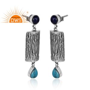 ต่างหูเงินแท้แบบดั้งเดิมประดับพลอยหลากสีธรรมชาติ งานสั่งทำพิเศษสำหรับผู้หญิง ของขวัญสำหรับเธอ - Product Image 2